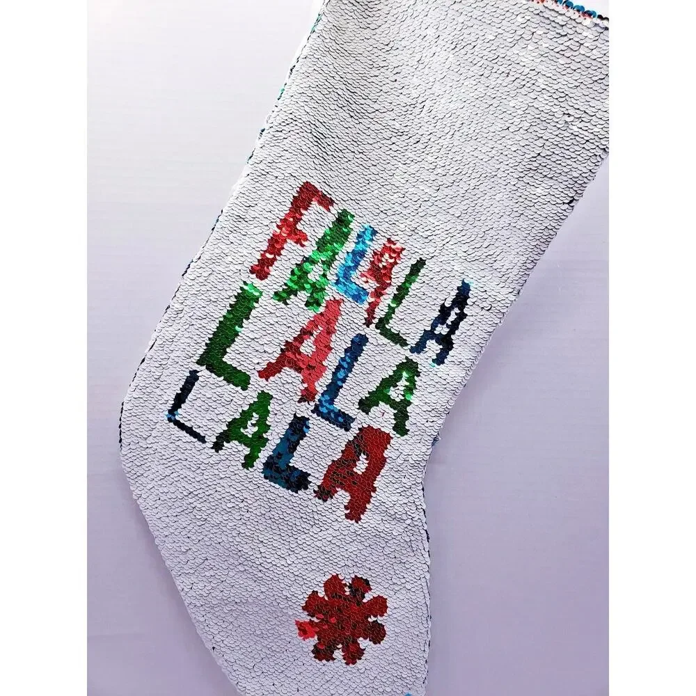 New REVERSIBLE SEQUINS FALALA LA LA LA LA CHRISTMAS STOCKING 24
